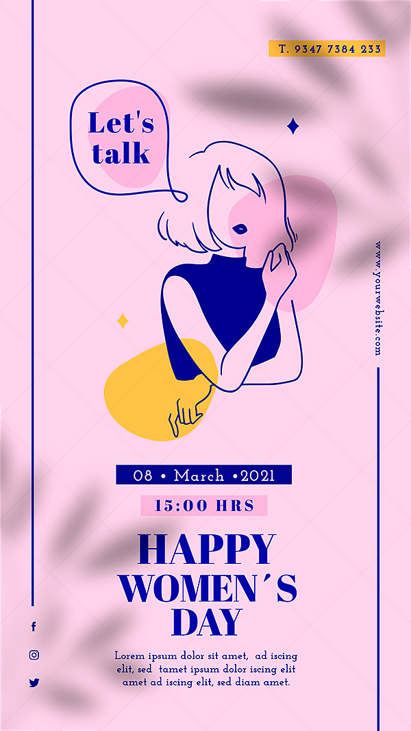 三八节快乐欧式简笔画女性海报
