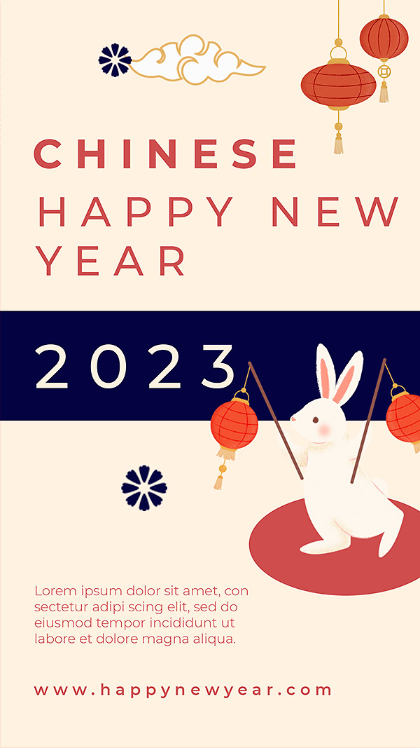 2023新年简约兔子插画海报