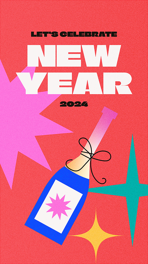 2024新年跨年时尚版式插画